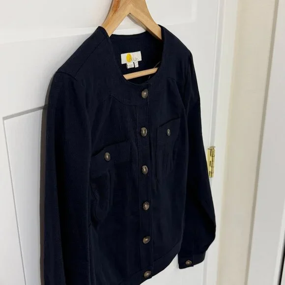 Boden Navy Blue Cropped Blazer Jacket Button Front Workwear Size 8 - Picture 2 of 7